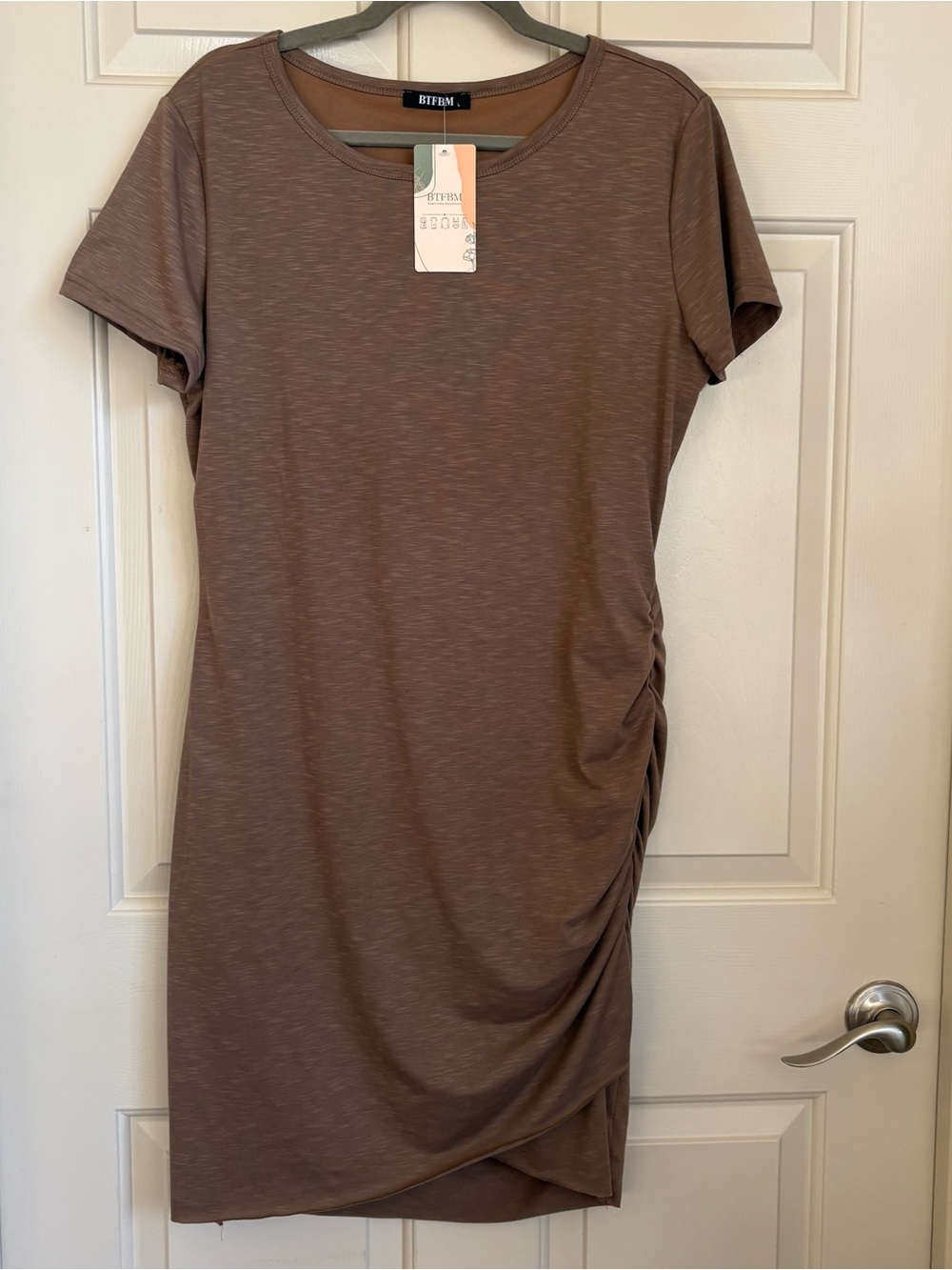 Short Sleeve Ruched Asymmetrical Lined T-Shirt Dress Minimal Capsule Beachy